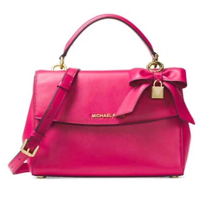 #ad Michael Kors Ultra Pink Leather Sm Ava Top Crossbody Bag