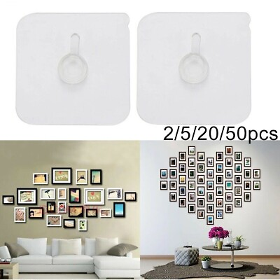 #ad 2 50 Super Strong Self adhesive Wall Hooks Photo Frame Clock Hooks Seamless Hook