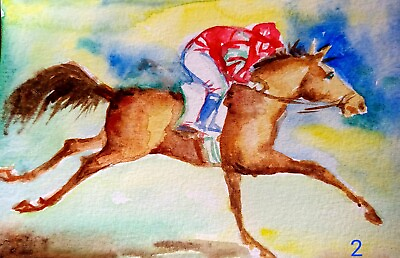 #ad Jockey Horse racing arthorse running original paintingequestrianequine art