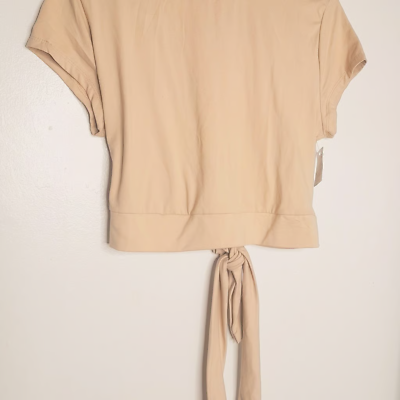 #ad Faded Rose XL Soft Stretch Crop Top Beige Tie Back Women#x27;s Belly Shirt