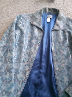 #ad Chico#x27;s Snakeskin Blue Metalic Jacket Sz 2