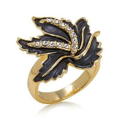 #ad HSN Roberto by RFM Goldtone Smalti Black Leaf Ring Size 6 $98