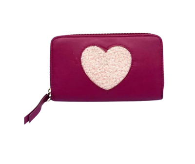 #ad Women#x27;s Red Wallet Zip Around Wristlet Wallet Removable Strap Pink Fuzzy Heart