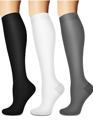 #ad 3 Pack Men amp; Women#x27;s Compression Socks Size Sm Med White Gray Black