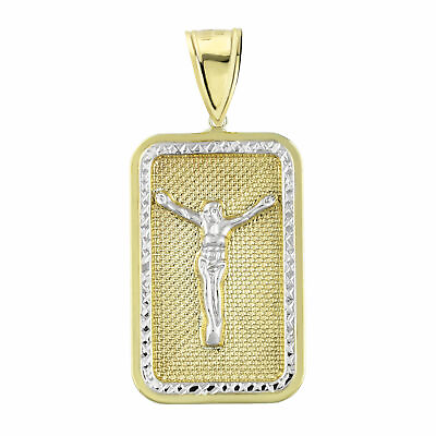 #ad 2 1 2quot; Crucifix Jesus Textured Medallion Bonded 1 10th 10k Yellow White Gold