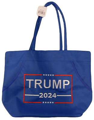 #ad Trump 2024 Blue Embroidered Zippered Beach Bag Tote Purse