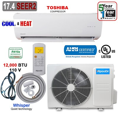 #ad 12000 BTU Mini Split 17.4 SEER2 INVERTER Air Conditioner Heat Pump 110V 16feet
