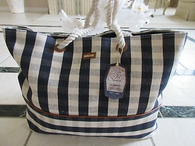 #ad Extra Large Travel Beach Casual Fabric Tote Bag Navy Stripe Print New With Tag