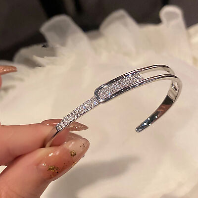 #ad Girls Bangle Opening Decorative Bling Rhinestone Female Bracelet Wristband Metal