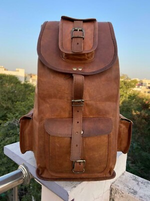 #ad Real Leather Backpack for men#x27;s women#x27;s laptop office handmade bag BUll travel