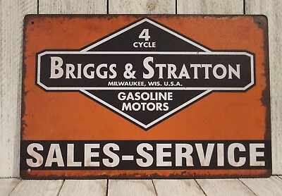 #ad Briggs amp; Stratton Tin Metal Sign Engine Sales Service Vintage Style Garage XZ