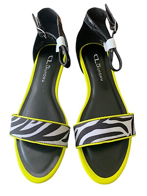 #ad Womens Sandals 8.5 Zebra Print Strap Yellow Trim Toe Band Flat BoH Serafina CL
