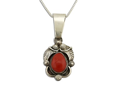 #ad Navajo Necklace 925 Silver Red Medterranean Artist Signed FC amp; STG C.80#x27;s