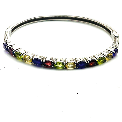 #ad Multicolor Beaded Bangle Bracelet Silver Tone Glam Bling Sparkle Holiday Party