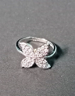 #ad 925 Sterling Silver Butterfly Shapes Cubic Zirconia Diamond Stone Ring