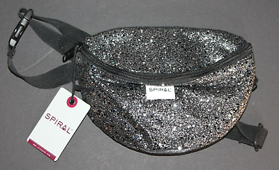 #ad Spiral black sparkle fanny pack NWT quot;Black Stardustquot; 9.5 x 7quot; zip closure pocket