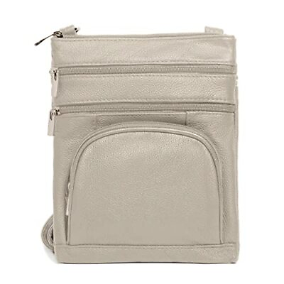 #ad Crossbody Bag for Women Genuine Leather Multi Pocket Purse with Medium Cream