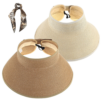 2 Packs Sun Visor Hats for Women Wide Brim Foldable Summer Straw Beach Hat $14.99
