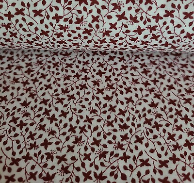 #ad BTY X 60quot;W Fabric Floral Quilting Sewing Crafting Burgundy Red On White
