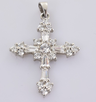 #ad Iced Cross in Sterling Silver with Cubic Zirconia