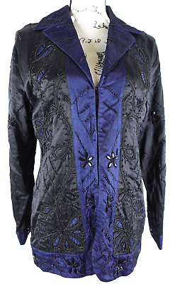 #ad Chicos Excitement Zira Women#x27;s Jacket Size 1 NWT Silk Linen Embroidered Medium