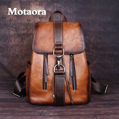 Leather Backpack For Women Retro 3 Colors Solid Travel School Bag Large Capacity