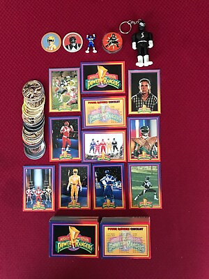 #ad 1994 Power Rangers Cards Pogs a Disc Key Ring amp; Ranger figure New Lot of 174