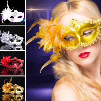 #ad New Halloween Lace Feather Masquerade Ball Carnival Eye Mask Party Fancy Dress