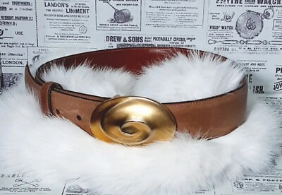 #ad RLM Robert Lee Morris Buckskin Color Belt with Large Brass Buckle Sz S Ju2