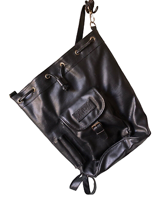 #ad Vintage Vegan Leather Bucket Bag Backpack Sling Purse Black Paris Sport Club 15quot;