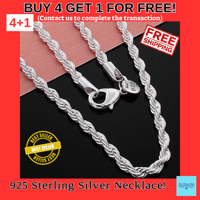 #ad NEW Solid 925 Sterling Silver Italian Rope Chain Men#x27;s Necklace 4mm Diamond Cut