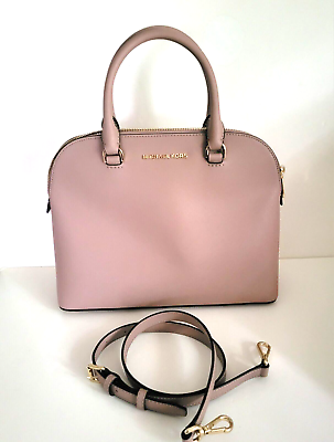 #ad Michael Kors Cindy MK LG Dome Satchel Bag Powder Blush Pink Mauve Leather