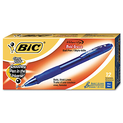 #ad BIC VLGB11BE Velocity Ballpoint RT Pen 1.6mm Blue Ink Bold Sold 1 Dozen