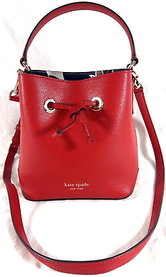 #ad #ad KATE SPADE New York Red Leather Eva Breezy Floral Small Bucket Crossbody Bag