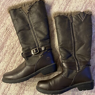#ad #ad Totes All Weather Snow Boots Brown Faux Leather Fur Zip Women 9 Buckle Strap EUC