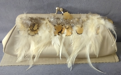 Vintage Lovely NY Purse Gold Evening Bag Clutch Retro Feathers Chain Strap $38.95