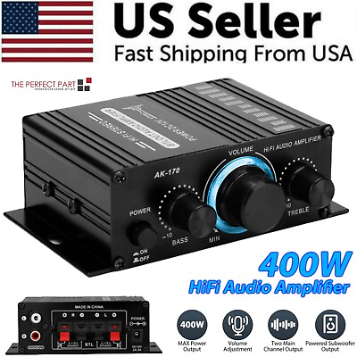 #ad 400W 12V 2 Channel Powerful Stereo Audio Power Amplifier HiFi Bass Amp Car Home
