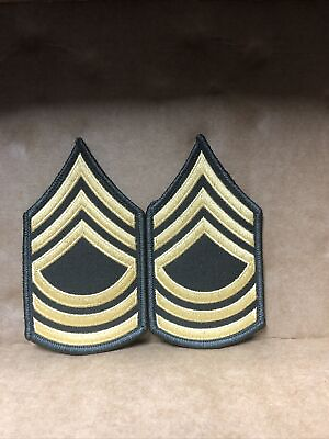 #ad Army Master Sergeant E 8 Rank Gold on Green Chevron Patches Pair Female