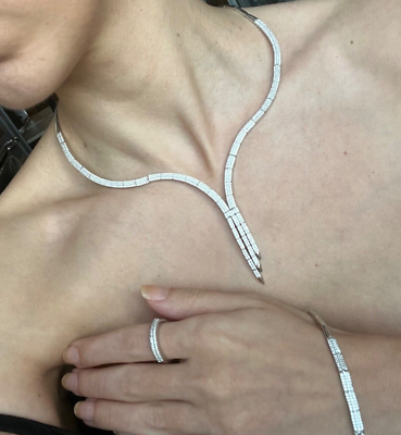 #ad 925Sterling Silver Jewelry Set with Cubic ZirconNecklaceBraceletEarrringRing