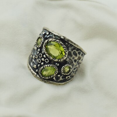 #ad Natural Peridot Gemstone 925 Sterling Silver Proposal Ring Designer Fine Jewelry