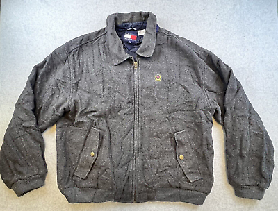 #ad Tommy Hilfiger Jacket Men’s Size XL Gray Wool Full Zip Long Sleeve Bomber Adult