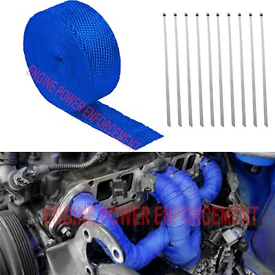 #ad 2quot; 50Ft Blue Motorcycle Basalt Manifold Header Exhaust Pipe Heat Wrap w 10 Ties