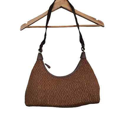 #ad Fossil Woven Brown Shoulder Bag Hobo Purse Handbag 13quot;