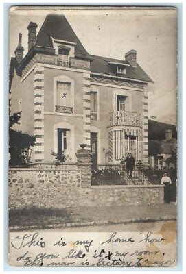 #ad c1910#x27;s French Home Residence Man Woman View France RPPC Photo Posted Postcard