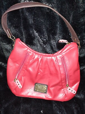 #ad Victoria Secret#x27;s Handbag Red w Gold Tone Logo Excellent Condition Zippers