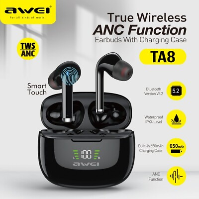 #ad Awei TA8 ANC Bluetooth Earphones Wireless Headphones LED Display TWS Headset