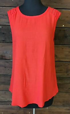 #ad Entro Orange Flowing High low Sheer Accents BOHO Layer Tunic Sleeveless Top sz S