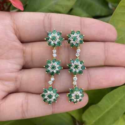 #ad Emerald dangling earrings 14kt yellow gold emerald long earrings