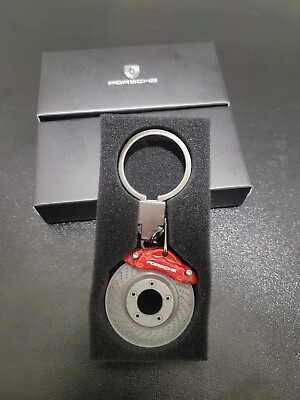 #ad PORSCHE Keychain Red Brake Caliper 911 Key Ring Fob With Free Sheild Keychain