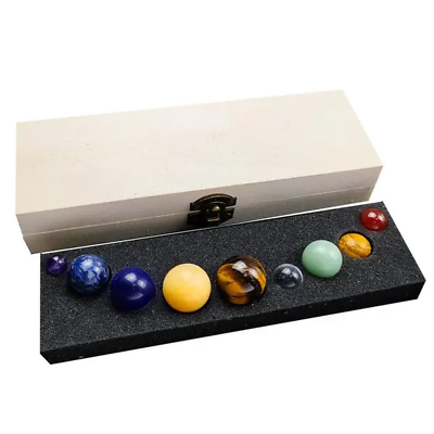 #ad 9 Planets Crystal Sphere Balls Gemstones Stone with Storage Box Feng Shui Teachi
